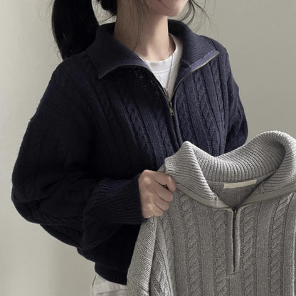 ハーフジップ ケーブル ニット レディース 韓国 ファッション  ケーブル編み オーバーサイズ セーター 無地 おしゃれ 冬 トップス