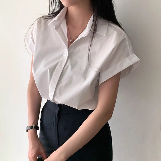 半袖 シャツ レディース 韓国 ファッション  オフィス カジュアル フレンチスリーブ きれいめ シャツ トップス