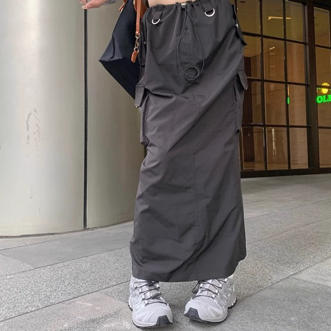 カーゴスカート ロング 韓国 ファッション レディース ナイロン
