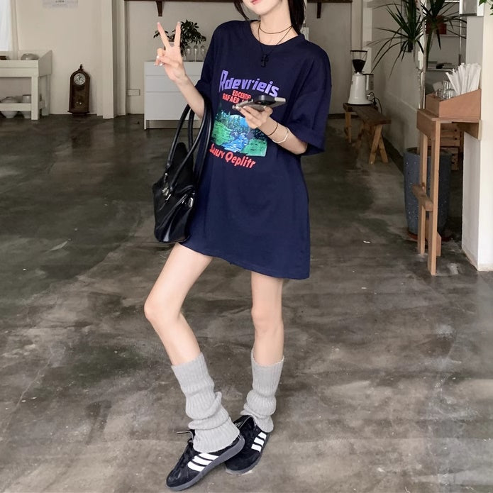 Tシャツ レディース プリント グラフィック T 韓国 ファッション 半袖 夏トップス ビッグシルエット