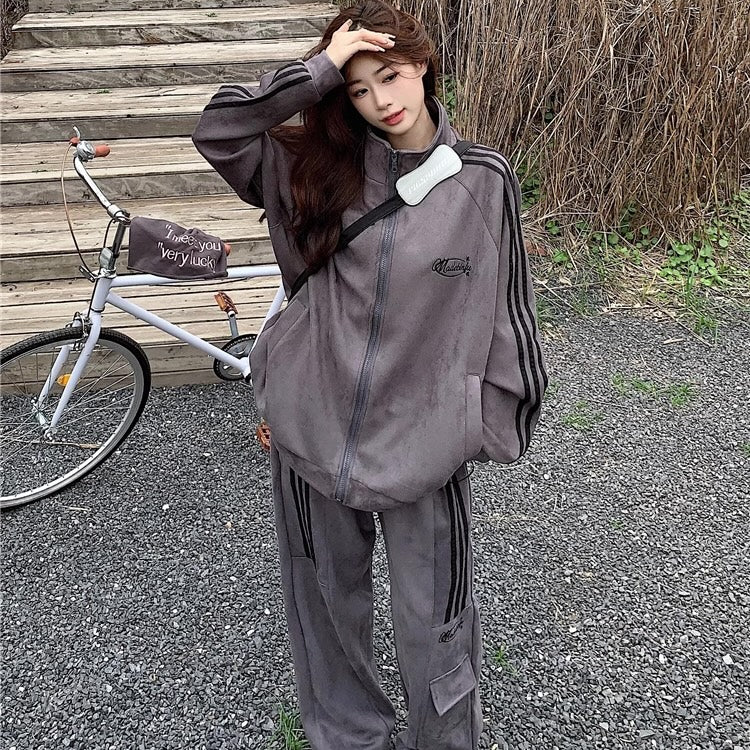 ジャージ セットアップ レディース 韓国 ファッション スウェット ラインジャージ 上下セット パラシュート カーゴパンツ