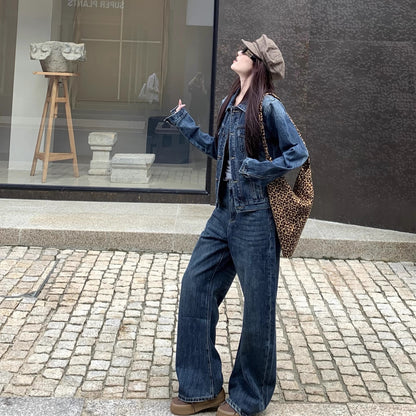 デニム セットアップ レディース 韓国 ファッション ジャケット デニムパンツ ダメージ加工 上下セット