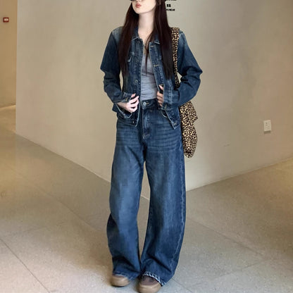 デニム セットアップ レディース 韓国 ファッション ジャケット デニムパンツ ダメージ加工 上下セット