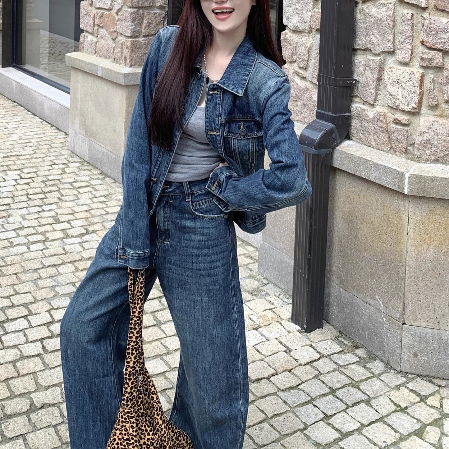 デニム セットアップ レディース 韓国 ファッション ジャケット デニムパンツ ダメージ加工 上下セット