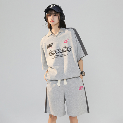 セットアップ レディース 韓国 ジャージ 夏 オーバーサイズ 半袖 ポロシャツ ハーフパンツ 上下セット ストリート スポーツウェア