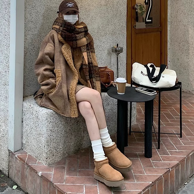 フェイクムートン ジャケット コート レディース 韓国 ファッション 暖