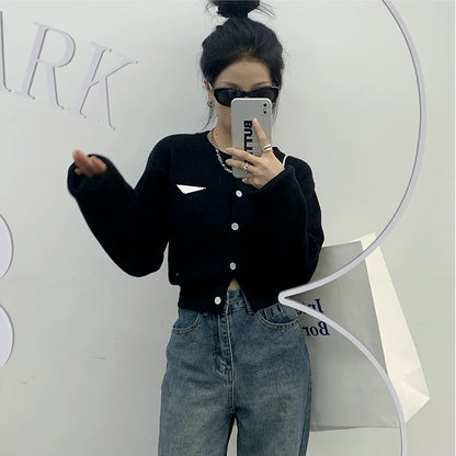 クロップド カーディガン レディース 韓国 ファッション ゆったり ワイド ショート丈 ボタン ニット