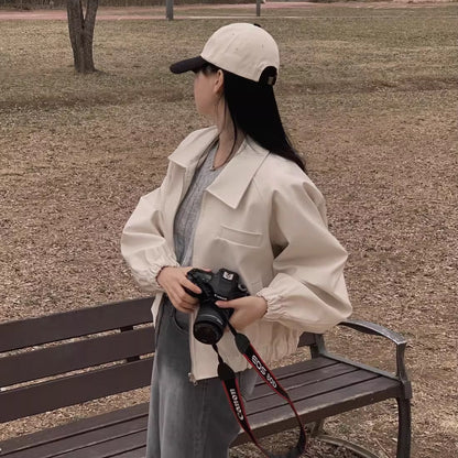 エコレザージャケット レディース 韓国 ファッション オーバーサイズ 無地 合皮 フェイクレザー ジップブルゾン