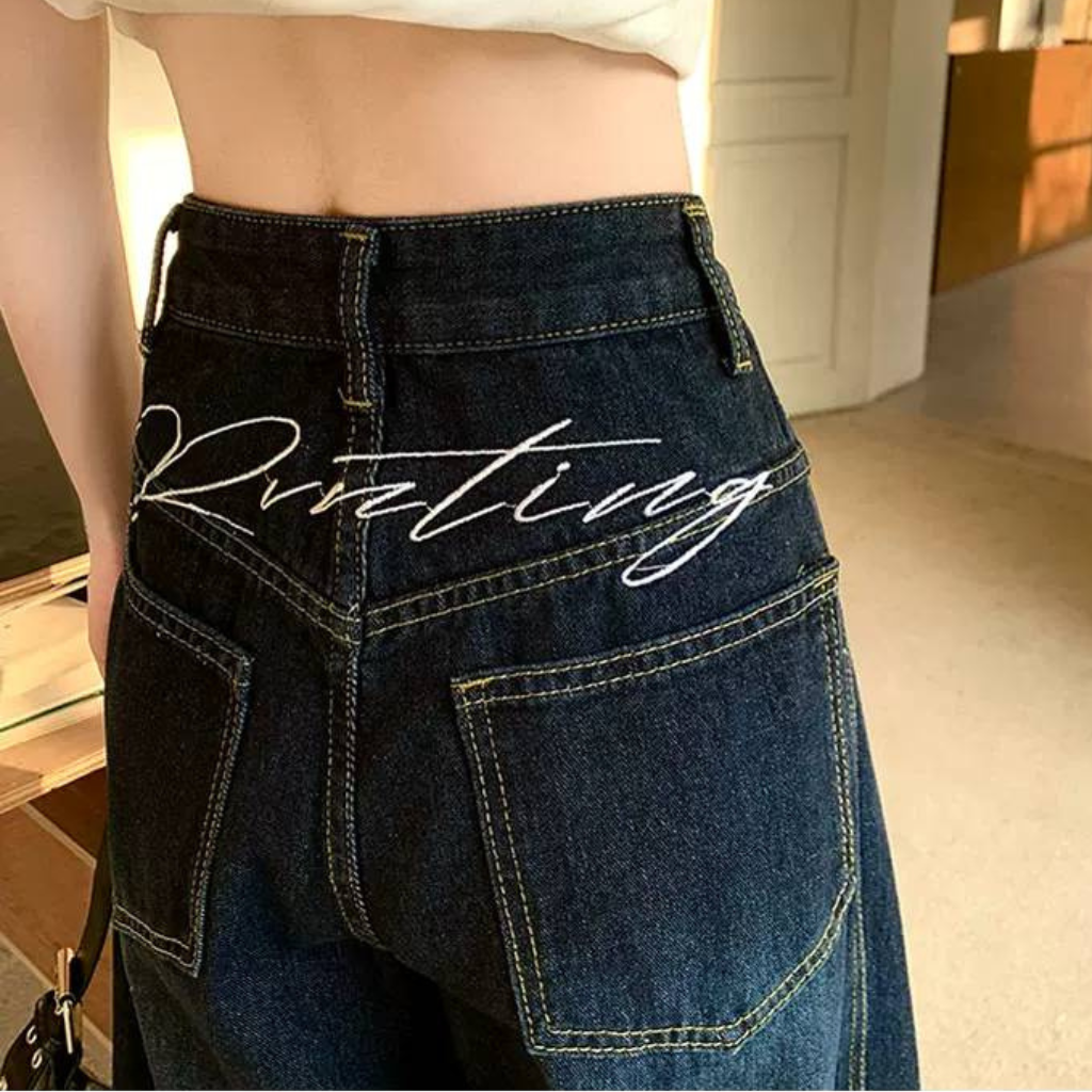 バック ロゴ ワイド フレア デニムパンツ レディース 韓国 ファッション ストリート フレアデニム