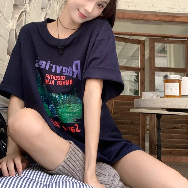 Tシャツ レディース プリント グラフィック T 韓国 ファッション 半袖 夏トップス ビッグシルエット