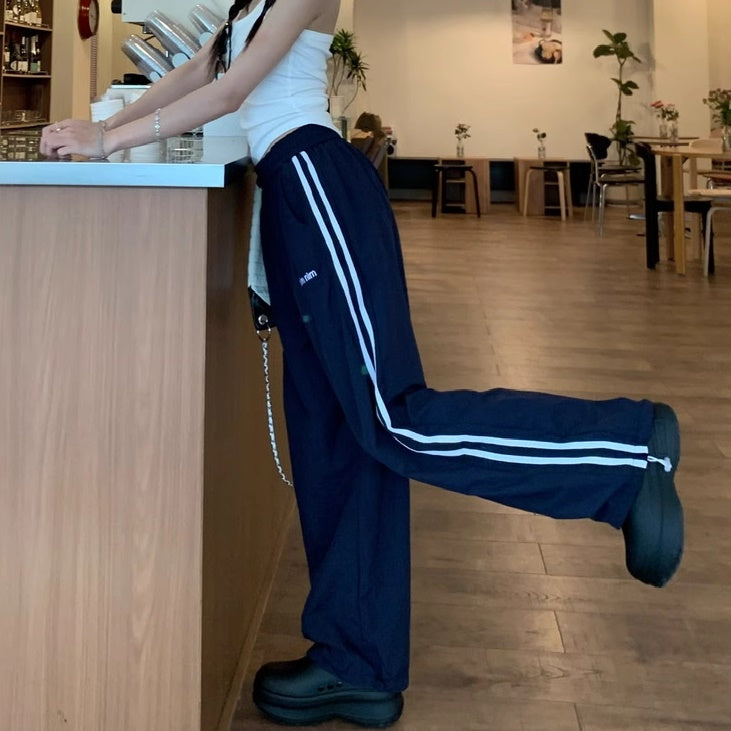 サイドライン ナイロンパンツ レディース 韓国 ファッション シャカパン 薄手 スポーツ カジュアル ロゴ パラシュートパンツ