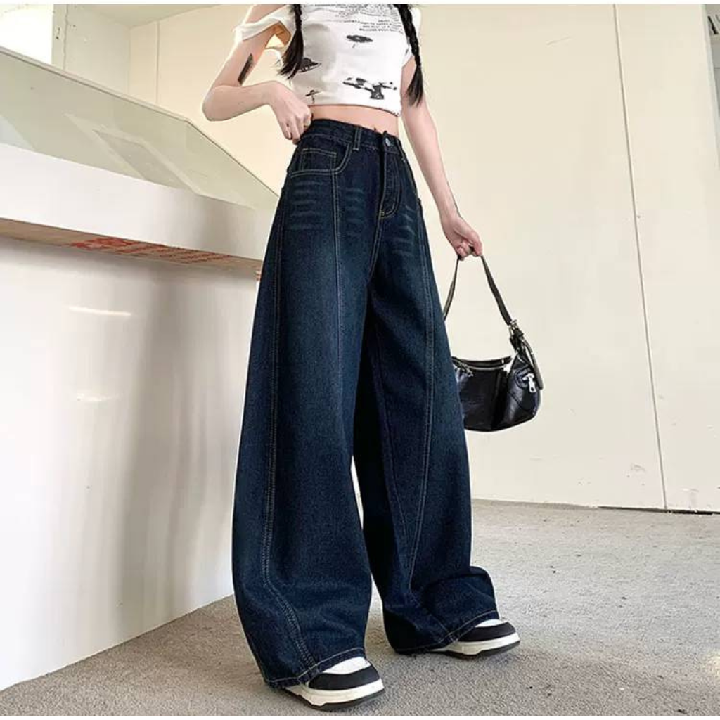 バック ロゴ ワイド フレア デニムパンツ レディース 韓国 ファッション ストリート フレアデニム