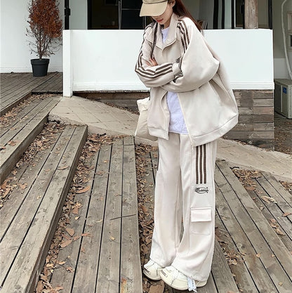 ジャージ セットアップ レディース 韓国 ファッション スウェット ラインジャージ 上下セット パラシュート カーゴパンツ