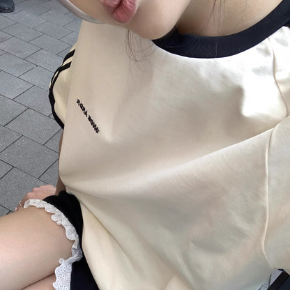 セットアップ レディース Ｔシャツ ハーフパンツ 上下セット 韓国 ファッション ロゴ オーバーサイズ ラインTシャツ ライン ショートパンツ 上下セット