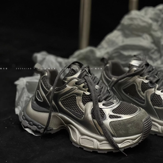 厚底 ダッドスニーカー レディース シルバー 韓国 ファッション 靴 6cm 盛れる 2026新作