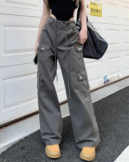 カーゴパンツ レディース 韓国 ファッション サイドポケット ワイド ワークパンツ