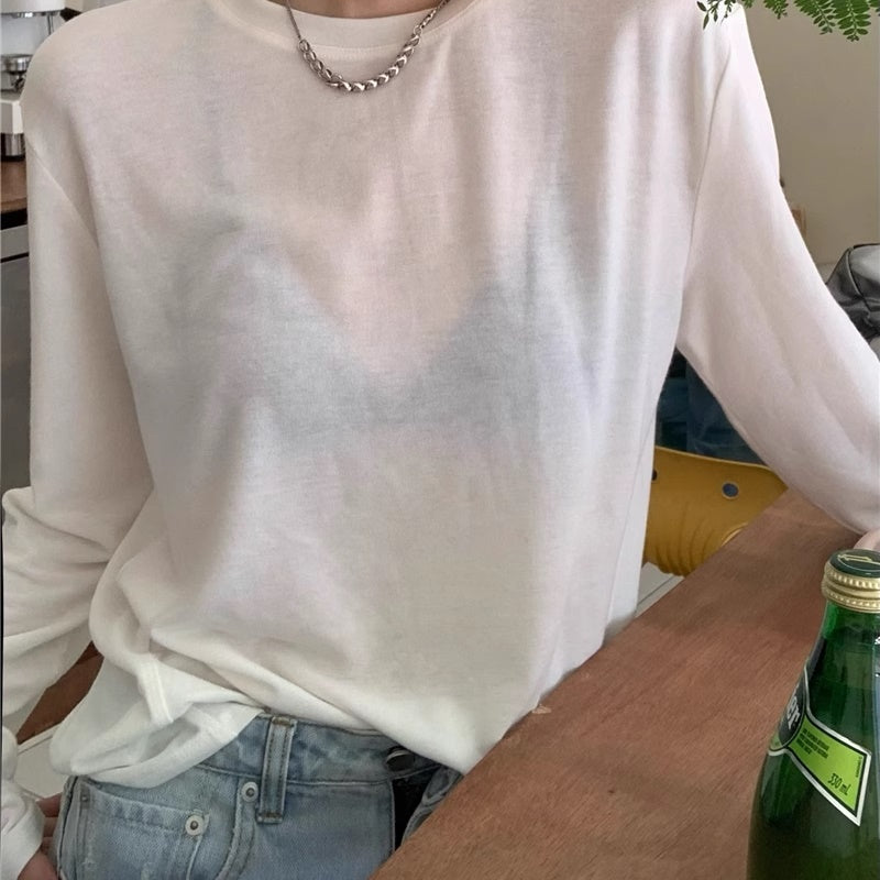 バック ロゴ ロンT レディース 韓国 ファッション ロングTシャツ 透け感 オーバーサイズ 長袖 T