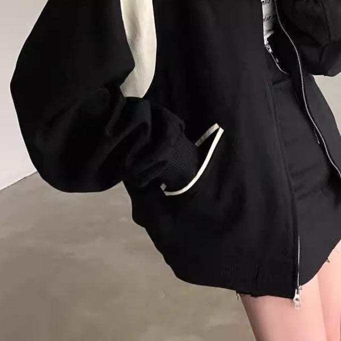 オーバーサイズ ブルゾン レディース 韓国 ファッション ビッグシルエット カラーブロック スタジャン
