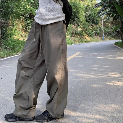 パラシュートパンツ シャカパン レディース 韓国  トレンド ナイロン ワイドパンツ ドローストリングス 裾コード付き