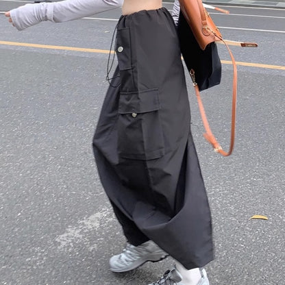 カーゴスカート ロング 韓国 ファッション レディース ナイロン ミニタリー ナロースカート