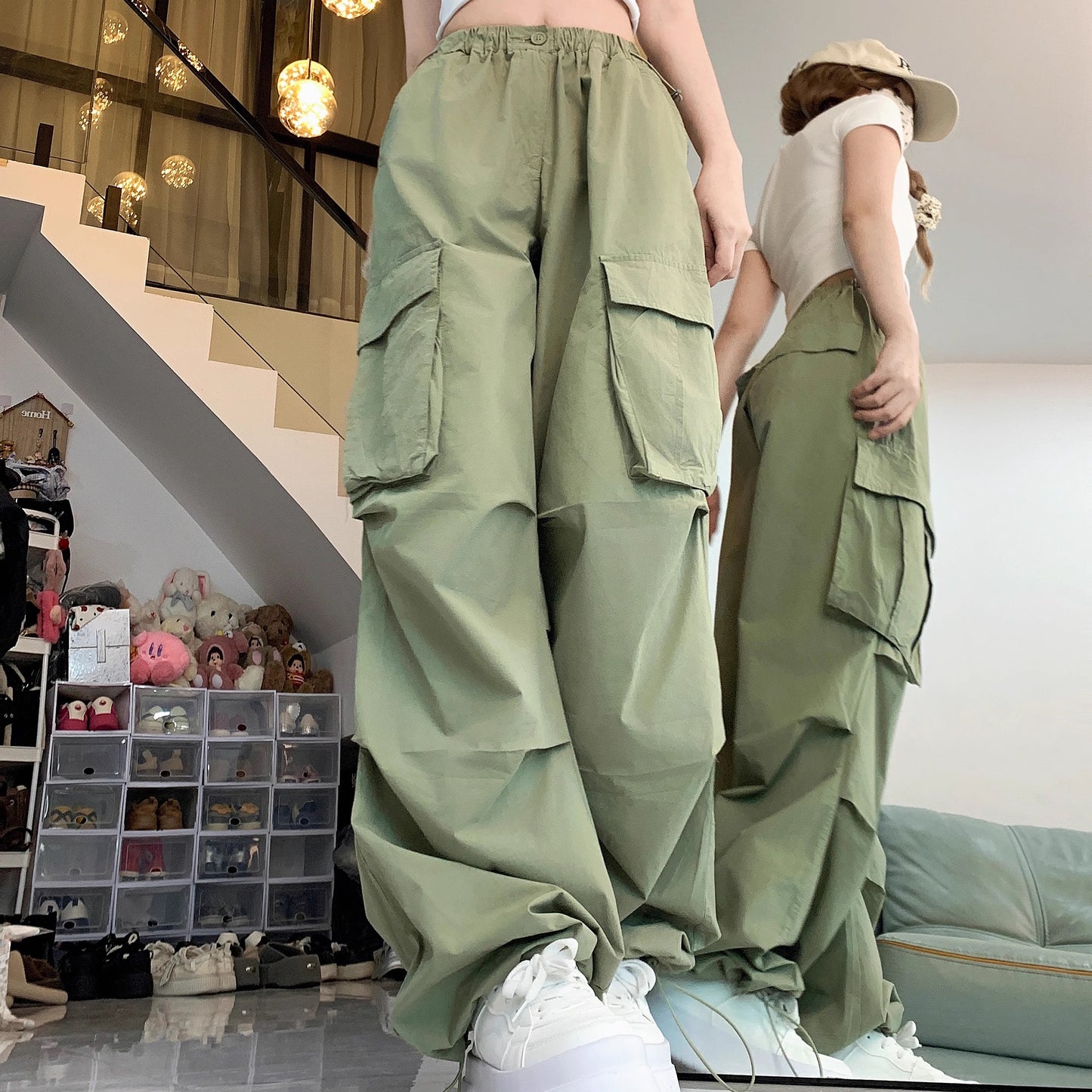 カーゴパンツ サイドポケット レディース 韓国 ファッション カラフル トレンド カーゴ ワイドパンツ