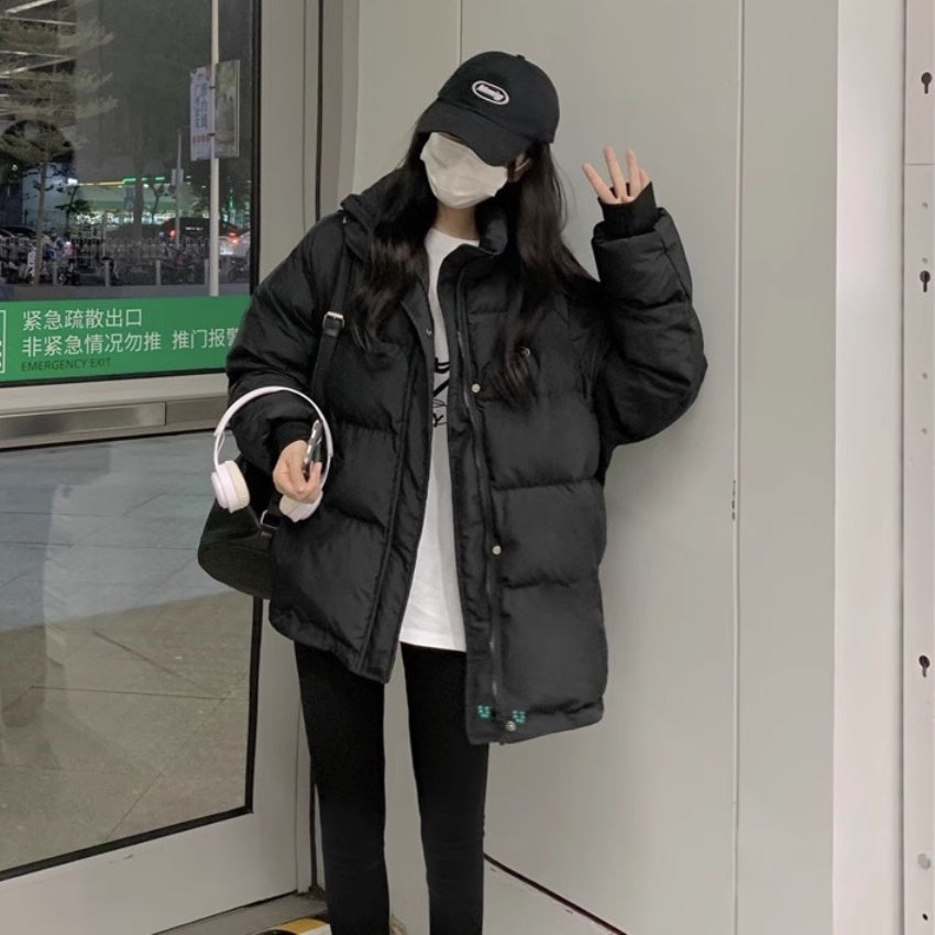エコダウン ジャケット レディース 韓国 ファッション 冬 アウター ワンポイント ロゴ オーバーサイズ アウター 中綿 シック メンズライク
