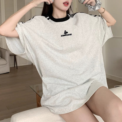 ライン ビッグ Tシャツ レディース 韓国 ファッション オーバーサイズ スポーティー ストリートロゴ T