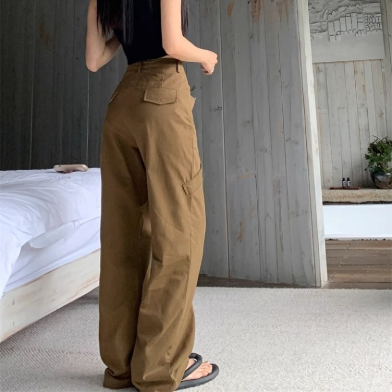 カーゴ ワークパンツ レディース 韓国 ファッション サイドポケット ミリタリー ストレート パンツ