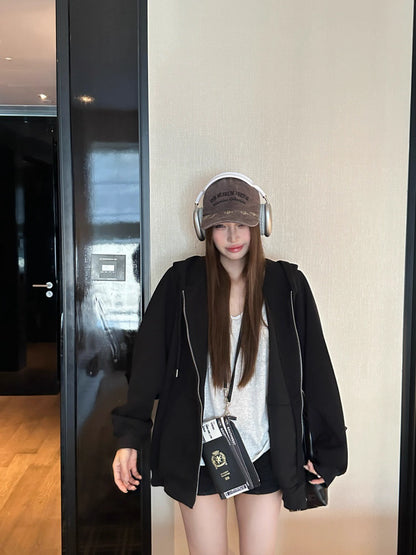 オーバーサイズ ジップ パーカー レディース 韓国  ファッション 定番 アメカジ ビッグシルエット フーディ 春