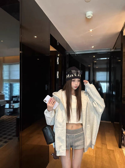 オーバーサイズ ジップ パーカー レディース 韓国  ファッション 定番 アメカジ ビッグシルエット フーディ 春