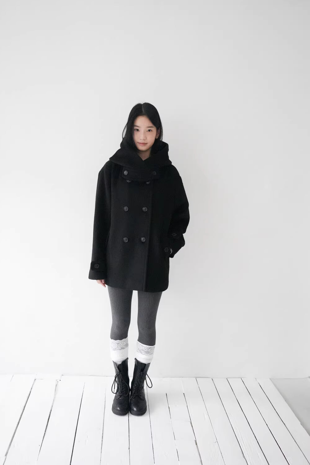 フード付 ミドルコート レディース 韓国ファッション 冬 ダブル Pコート