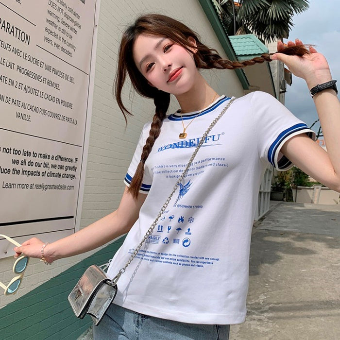 リンガーT レディース 韓国 ファッション 夏 白 Tシャツ ユニコーン ロゴ メッセージ T トップス