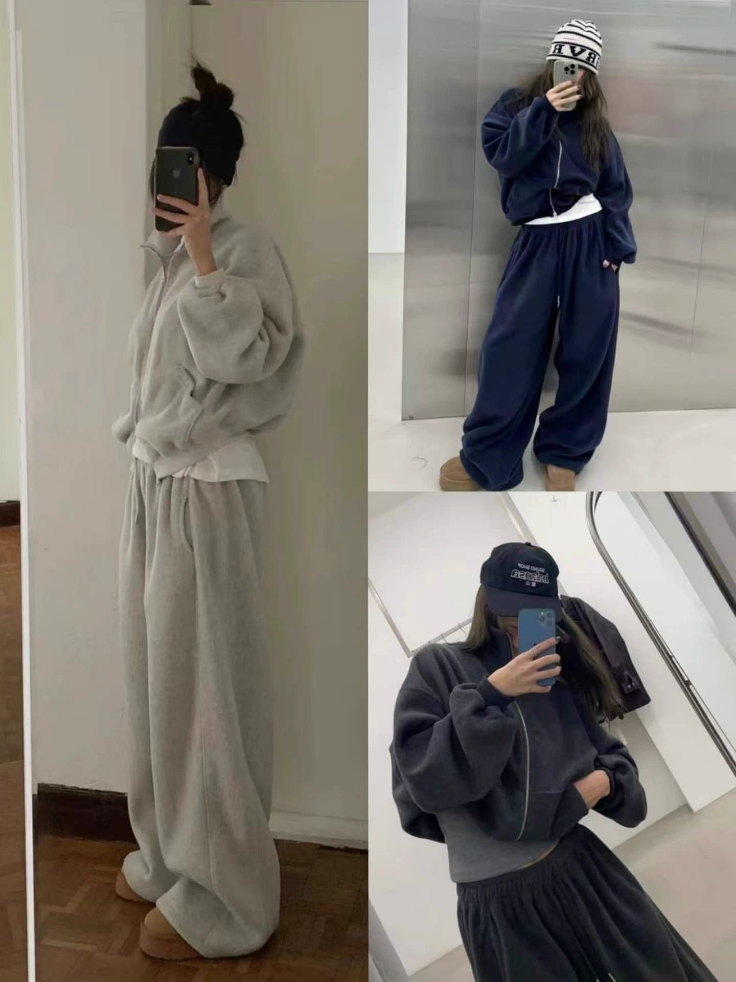 フリース パーカー セットアップ レディース 韓国 ファッション 2025年冬 あったか 上下 ２点 セット スタンドカラー ショート丈 ジップパーカー ドロスト ワイドパンツ