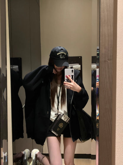 オーバーサイズ ジップ パーカー レディース 韓国  ファッション 定番 アメカジ ビッグシルエット フーディ 春