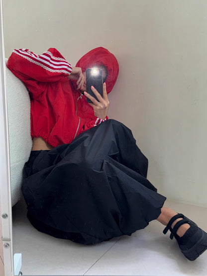 レース ライン ナイロンジャケット韓国 スポーティ ファッション フォード ショート丈 ドローコード 調整 ジャケット