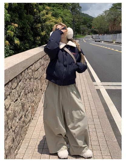 ボア襟  パフテット ジャケット エコダウン 中綿 ショートジャケット 韓国 ファッション レディース ボンバージャケット