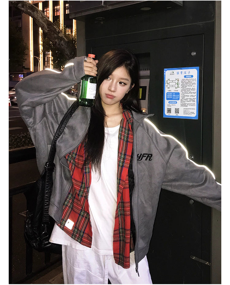 トラック ジャケット 春 ベロア調 ジャージ トップ 韓国 ファッション ストリート ラグランスリーブ オーバーサイズ ブルゾン