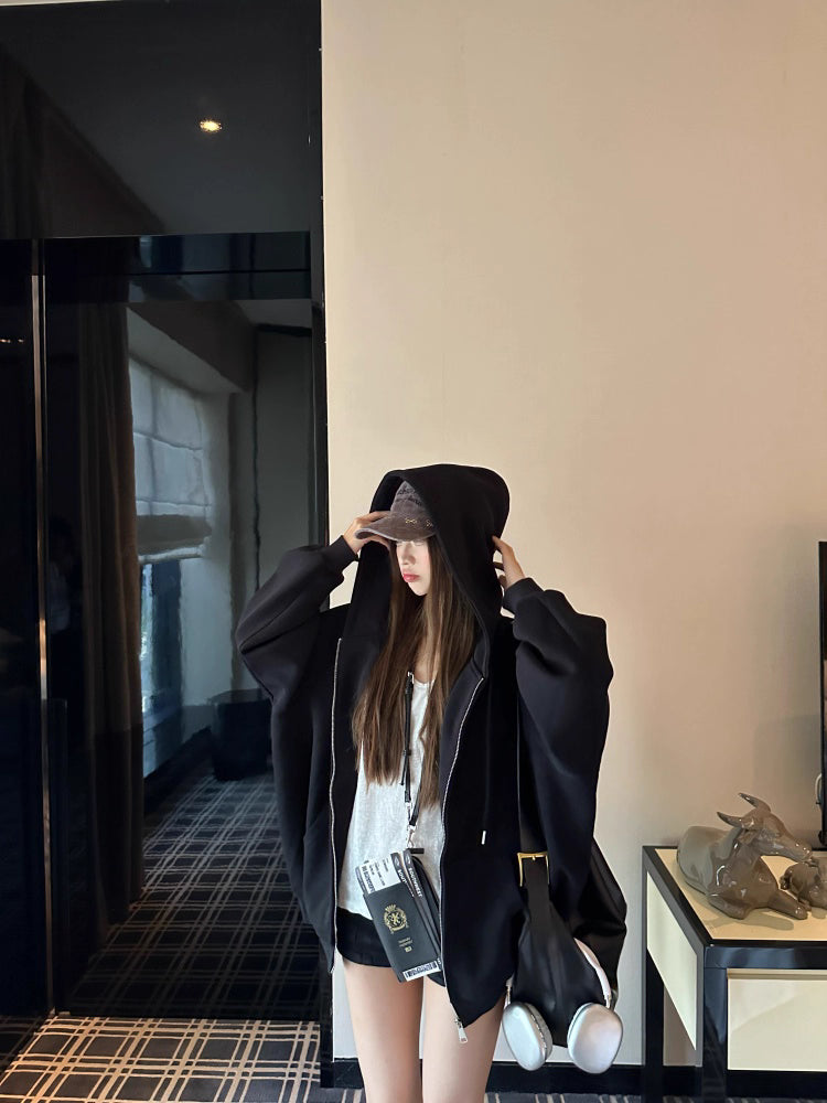 オーバーサイズ ジップ パーカー レディース 韓国  ファッション 定番 アメカジ ビッグシルエット フーディ 春