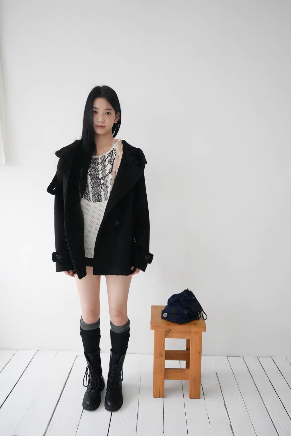 フード付 ミドルコート レディース 韓国ファッション 冬 ダブル Pコート