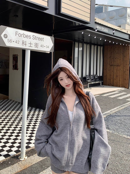 ニット パーカー セットアップ レディース ニット ショートパンツ 上下セット ゆったりフード付き カーディガン ＆ ニットショートパンツ 2点セット
