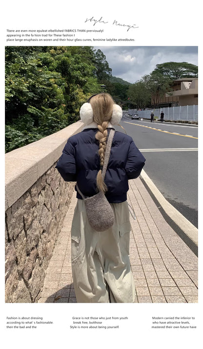 ボア襟  パフテット ジャケット エコダウン 中綿 ショートジャケット 韓国 ファッション レディース ボンバージャケット