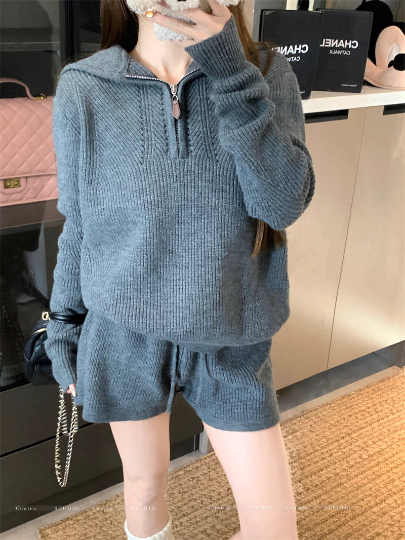 フード ニット セットアップ レディース 韓国 ファッション ニットパーカー ショートパンツ 上下セット