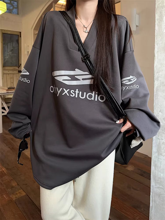 オーバーサイズ ロゴ ロンT シャツ 韓国 レディース アメリカン レトロ スポーティ ビッグシルエット トレーニングウェア