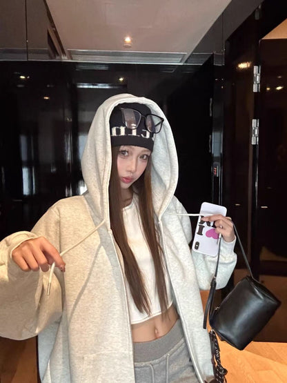 オーバーサイズ ジップ パーカー レディース 韓国  ファッション 定番 アメカジ ビッグシルエット フーディ 春