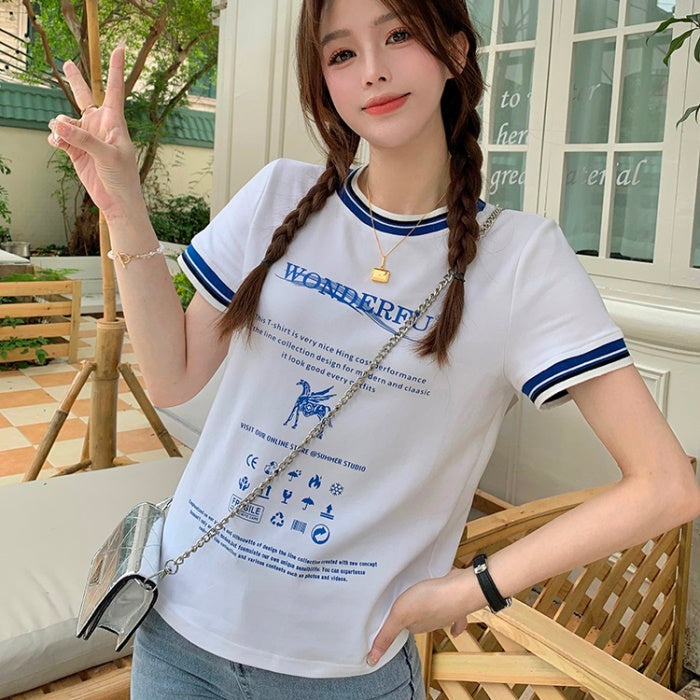 リンガーT レディース 韓国 ファッション 夏 白 Tシャツ ユニコーン ロゴ メッセージ T トップス