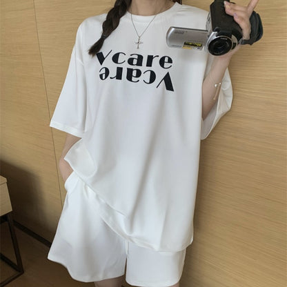 セットアップ レディース 韓国 Tシャツ ショートパンツ 上下セット 夏 ロゴプリント  ハーフパンツ スポーツミックス