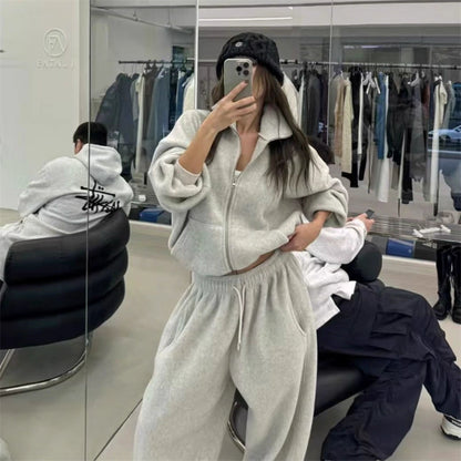 フリース パーカー セットアップ レディース 韓国 ファッション 2025年冬 あったか 上下 ２点 セット スタンドカラー ショート丈 ジップパーカー ドロスト ワイドパンツ