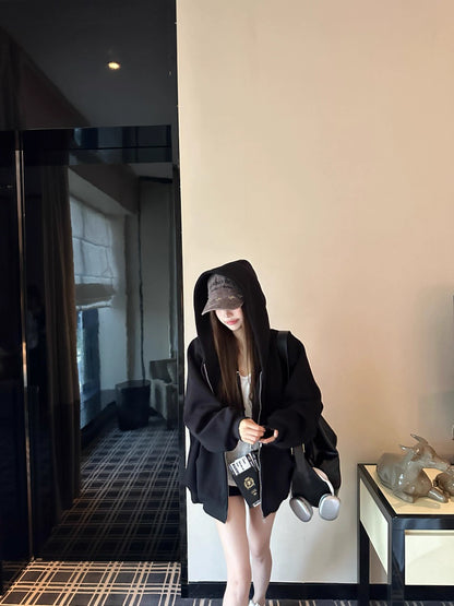オーバーサイズ ジップ パーカー レディース 韓国  ファッション 定番 アメカジ ビッグシルエット フーディ 春