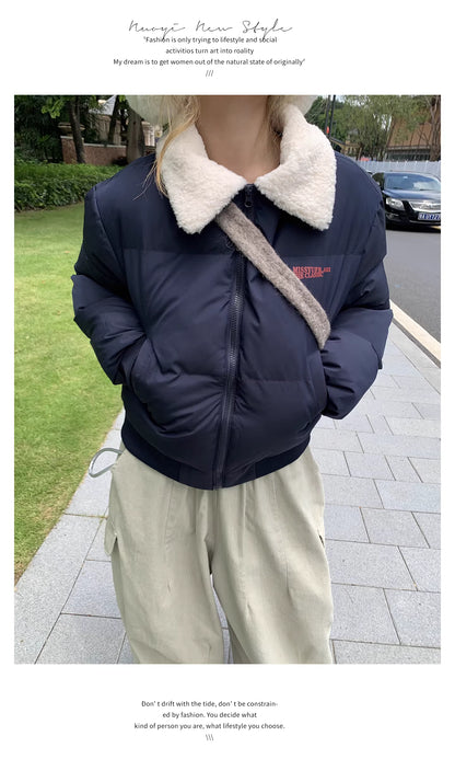 ボア襟  パフテット ジャケット エコダウン 中綿 ショートジャケット 韓国 ファッション レディース ボンバージャケット