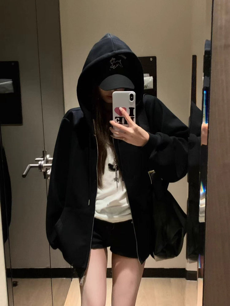 オーバーサイズ ジップ パーカー レディース 韓国  ファッション 定番 アメカジ ビッグシルエット フーディ 春